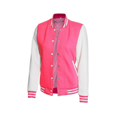 Women's White and Pink Varsity Jacket - Baseball Bomber Style